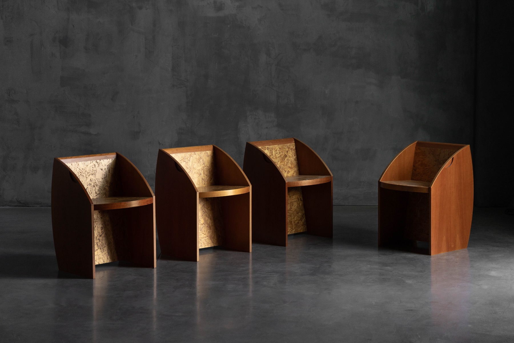 Graphic postmodern chairs with angular forms