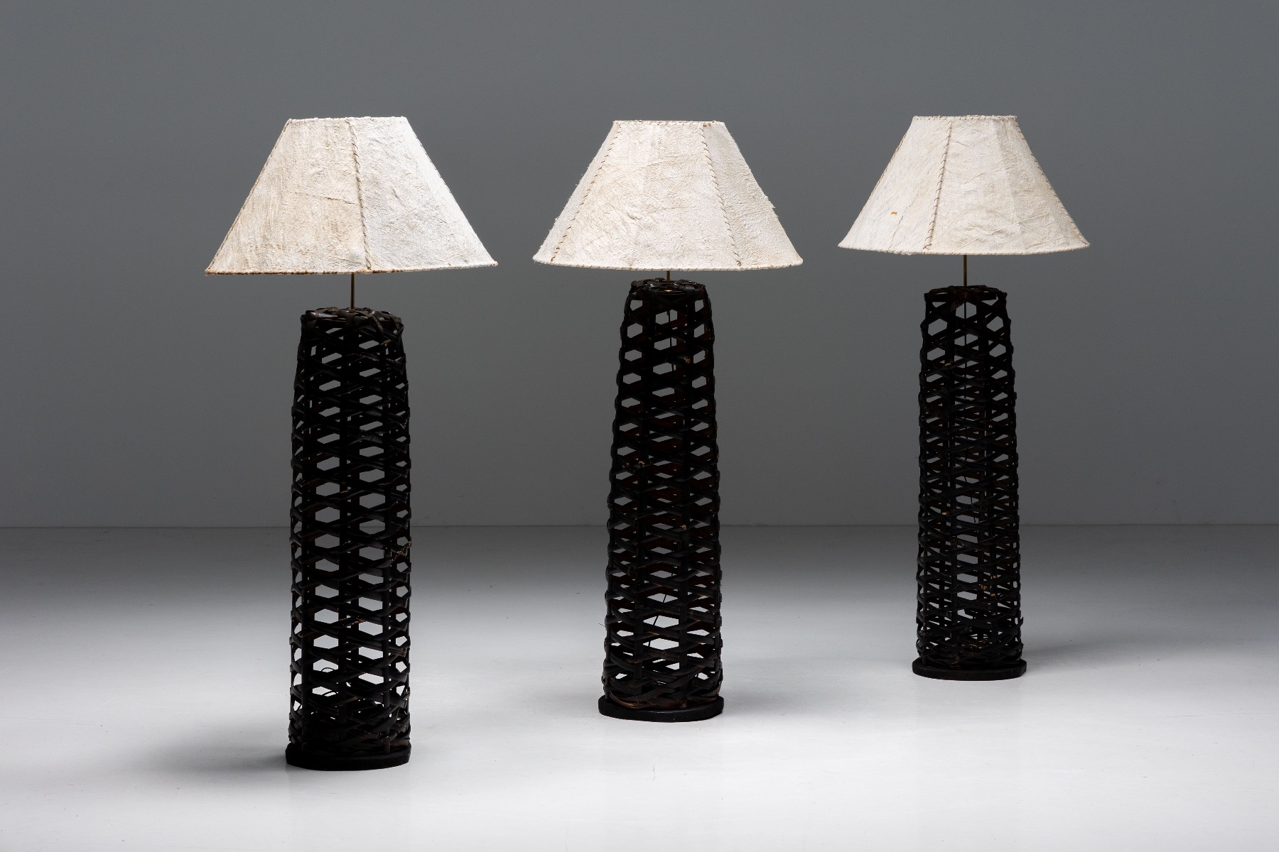 Handwoven rattan floor lamps from the 1980s style