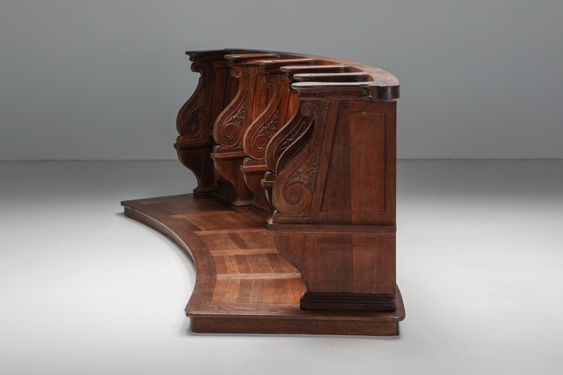 Historic Belgian church pews in solid oak