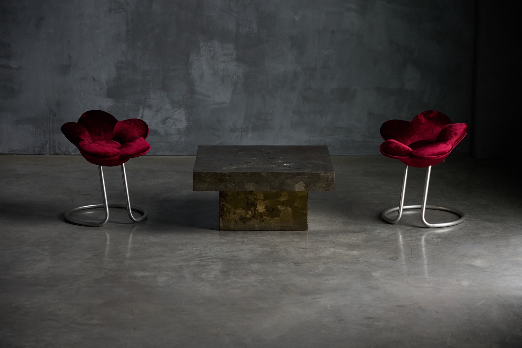 Sculptural brutalist coffee table in solid steel