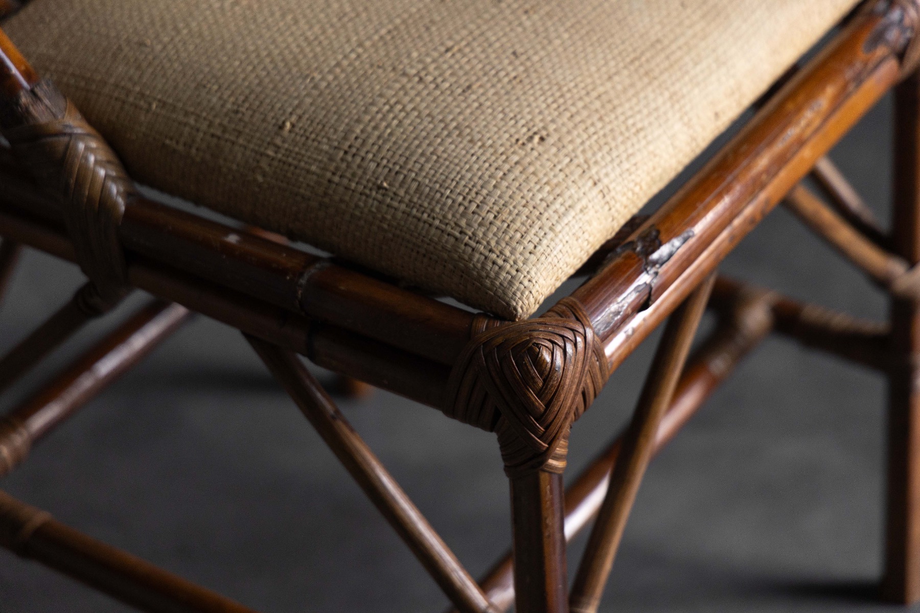 Italian design high back chair combining bamboo and brass