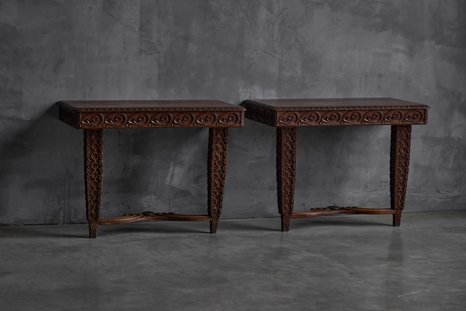 Ornate hand carved wood console table dating to the late 1800s