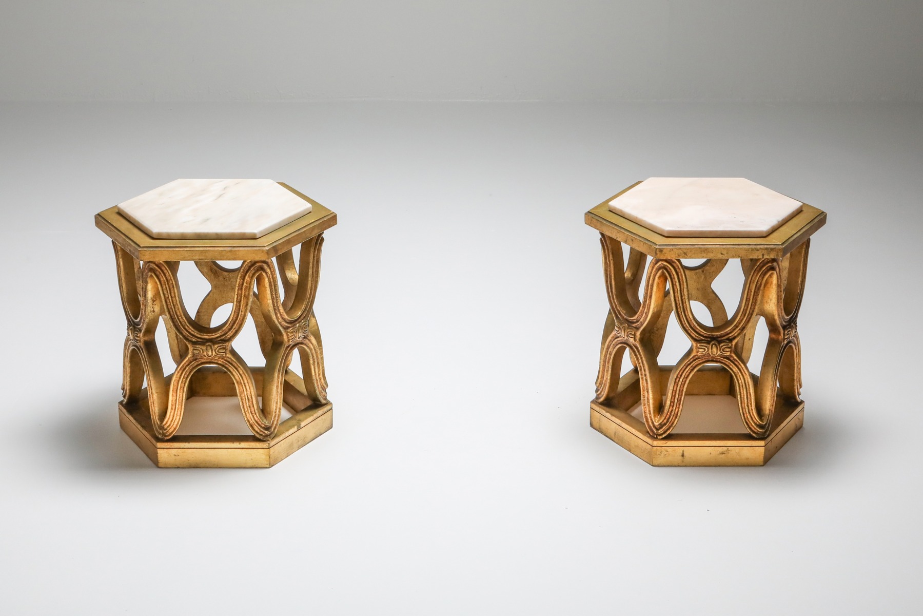 Luxury side tables in giltwood with marble top from the 1970s