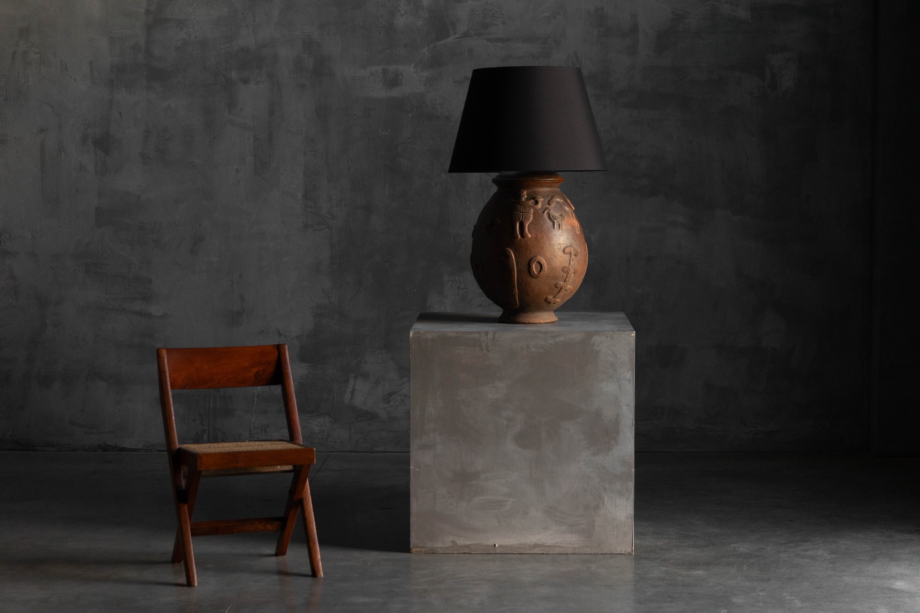 Mid century handcrafted ceramic table lamp with glazed surface