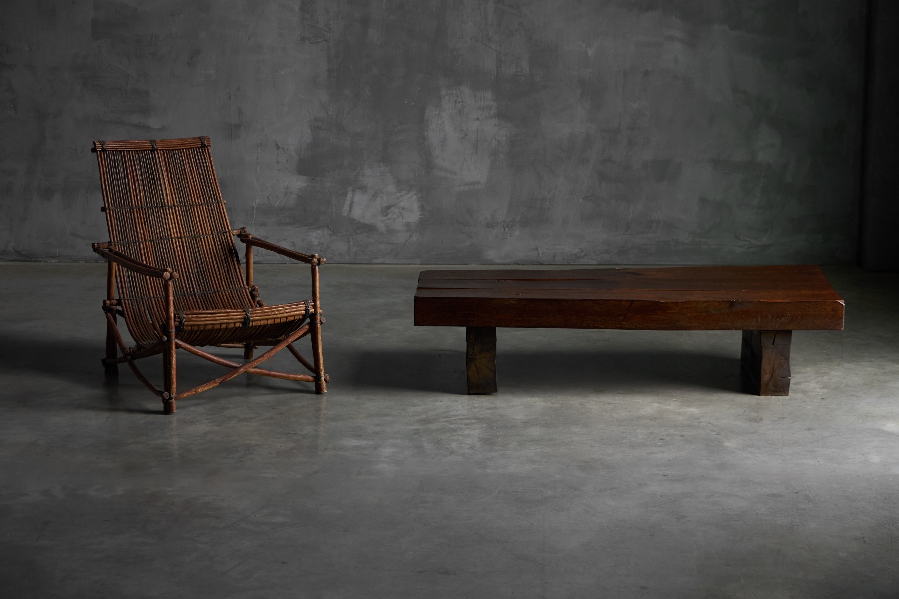 Modernist brutalist coffee table in rectangular format