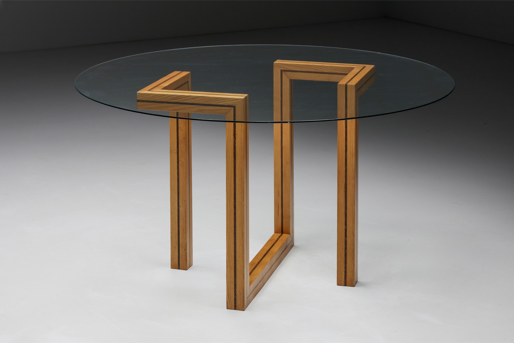 Modernist round glass dining table from the 1970s