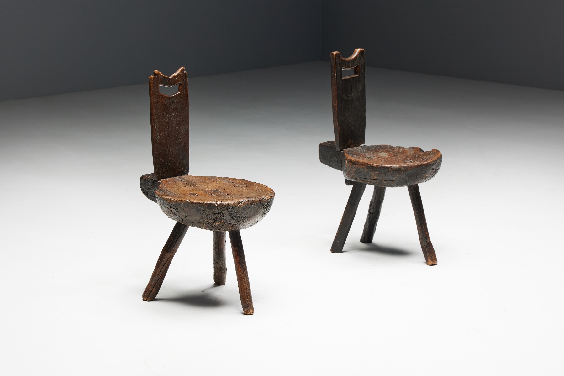 Nineteenth century alpine chairs with tripod design