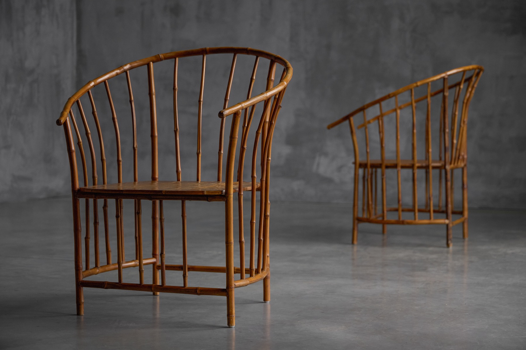 1970s bamboo armchair with rustic handcrafted appearance