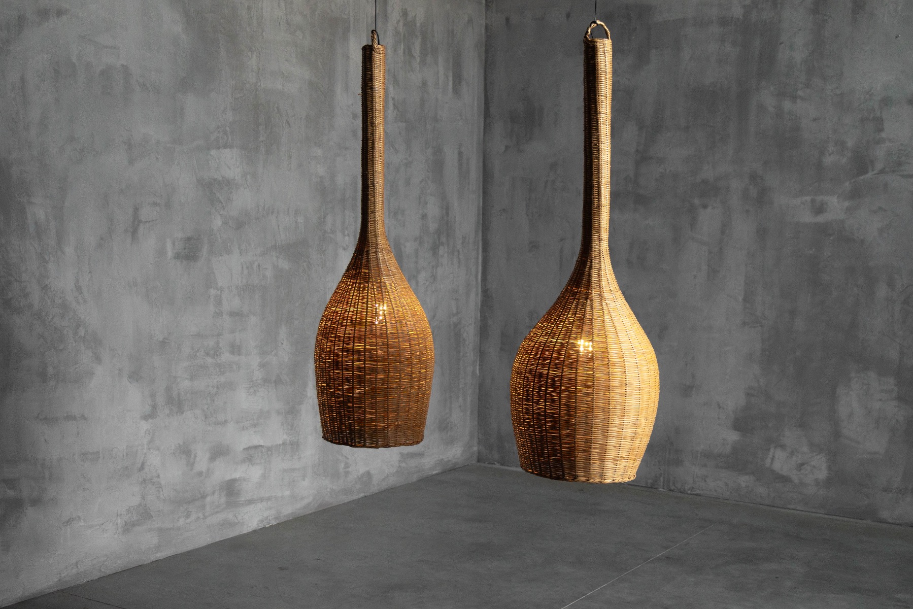 Organic rattan pendant light with mid century design