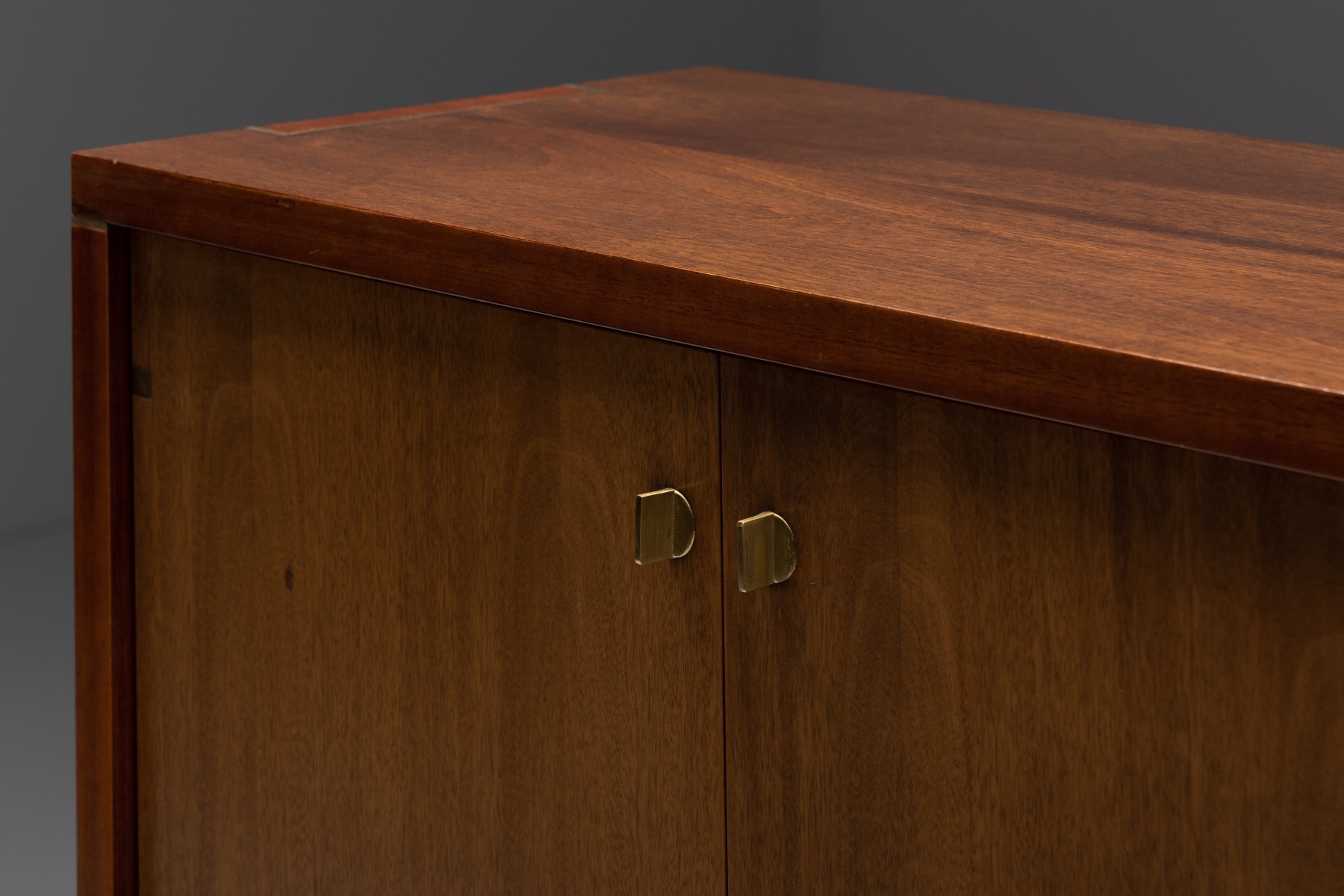 Postmodern cabinet in walnut and brass by Pierre Balmain