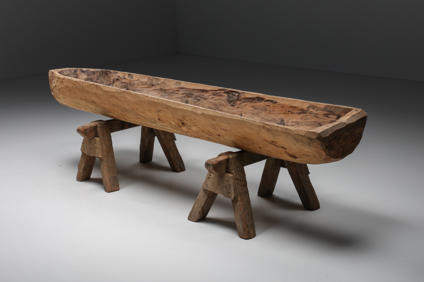 Primitive wood console in wabi sabi design
