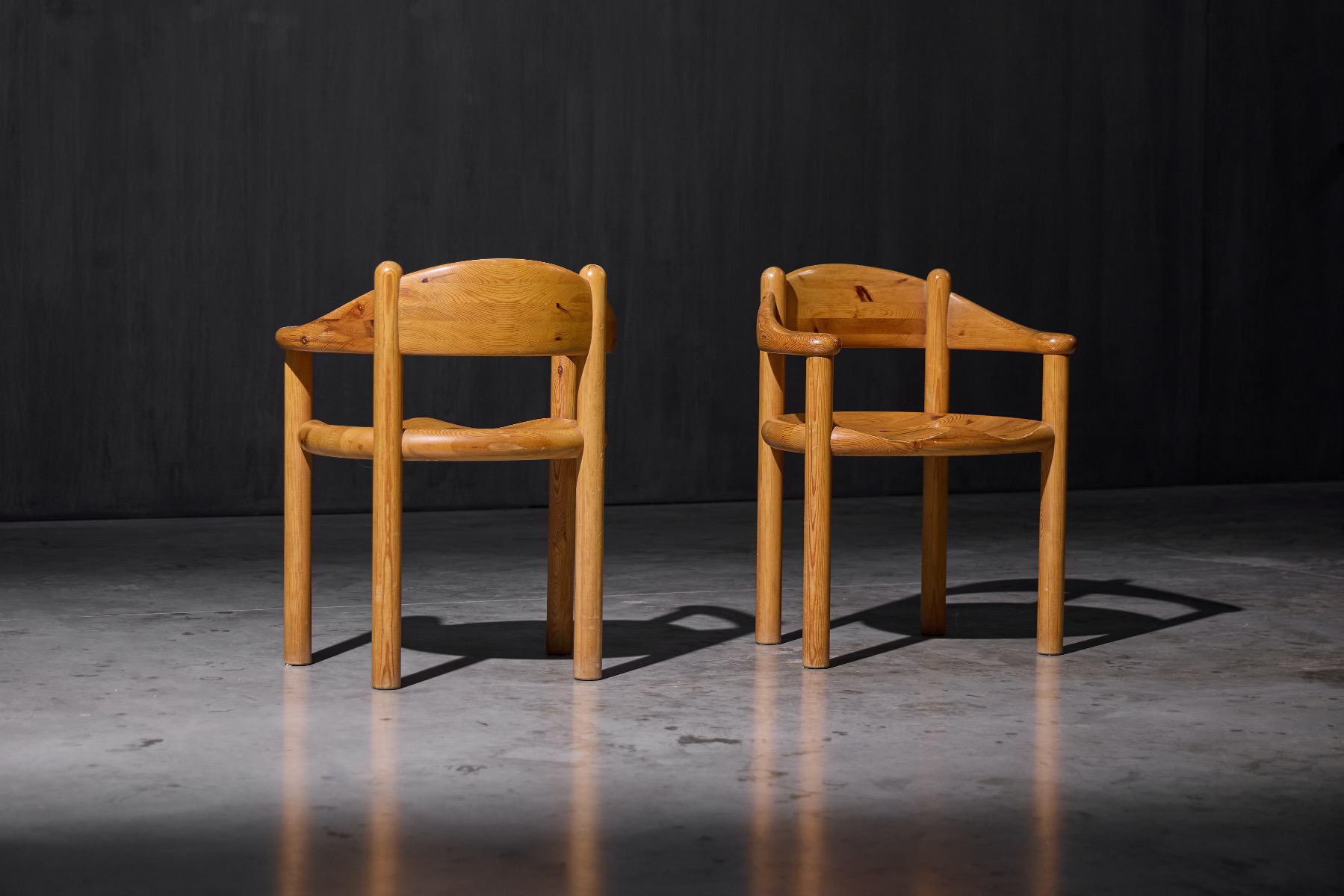 Vintage Danish pine armchairs with sculptural backrest