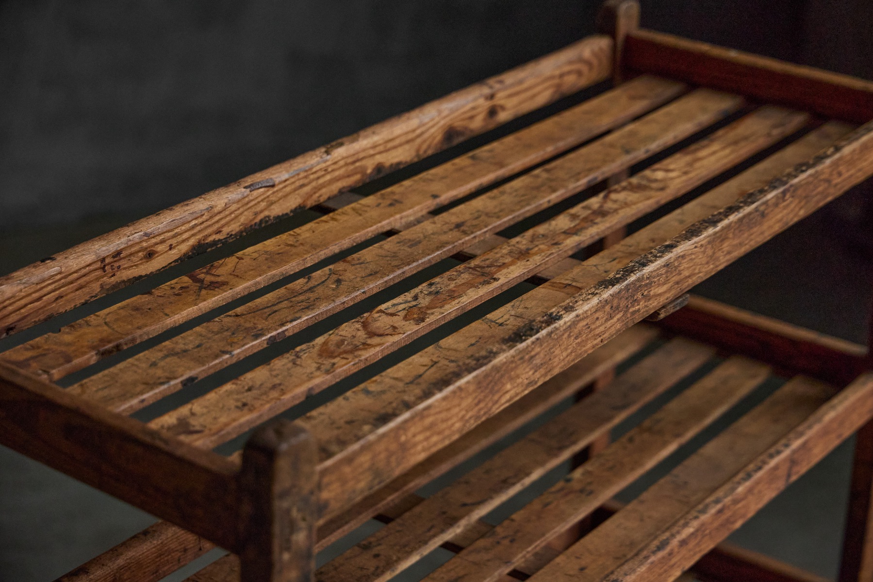 Rustic bakery racks used in early 1900s bakeries