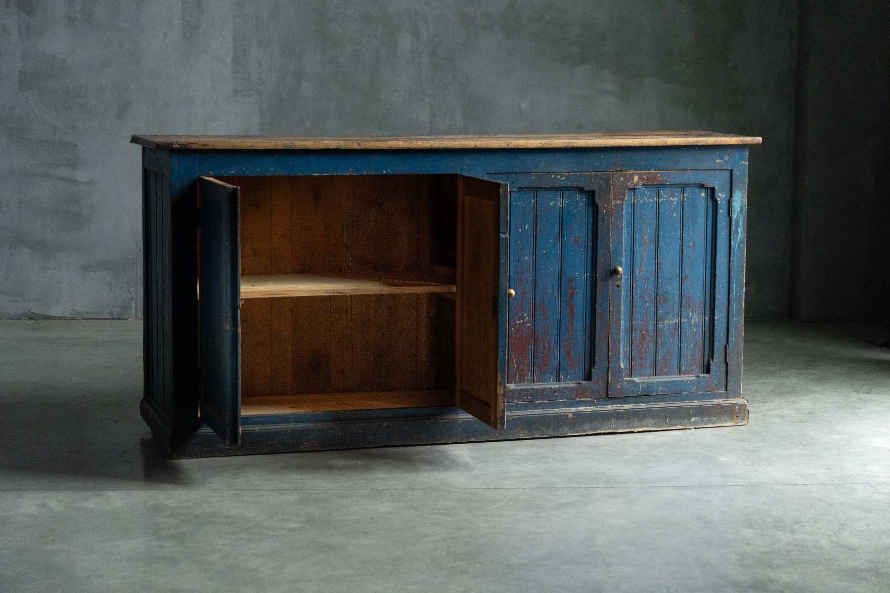 Rustic blue vernacular dressoir with aged patina