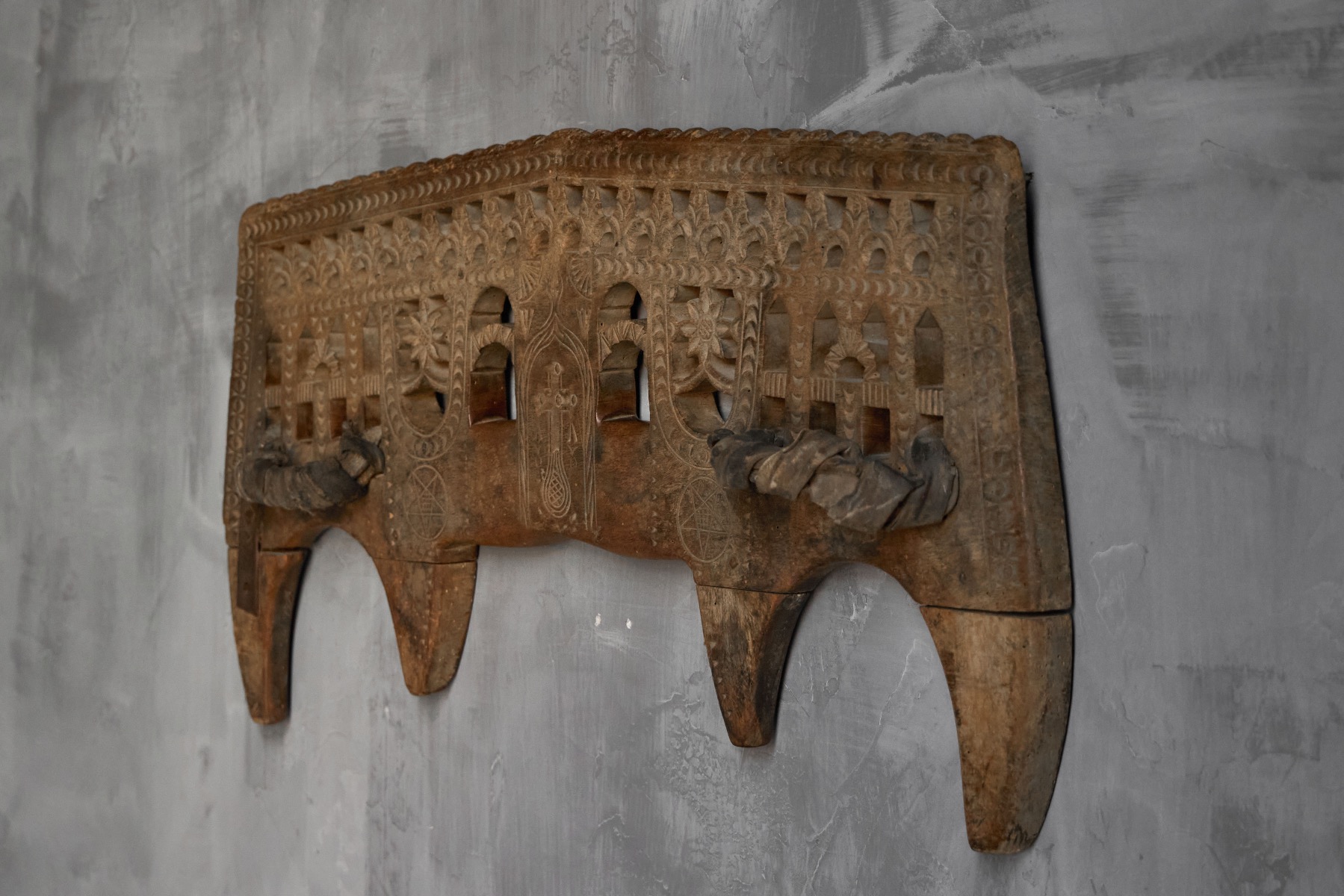 Traditional carved yoke with authentic patina