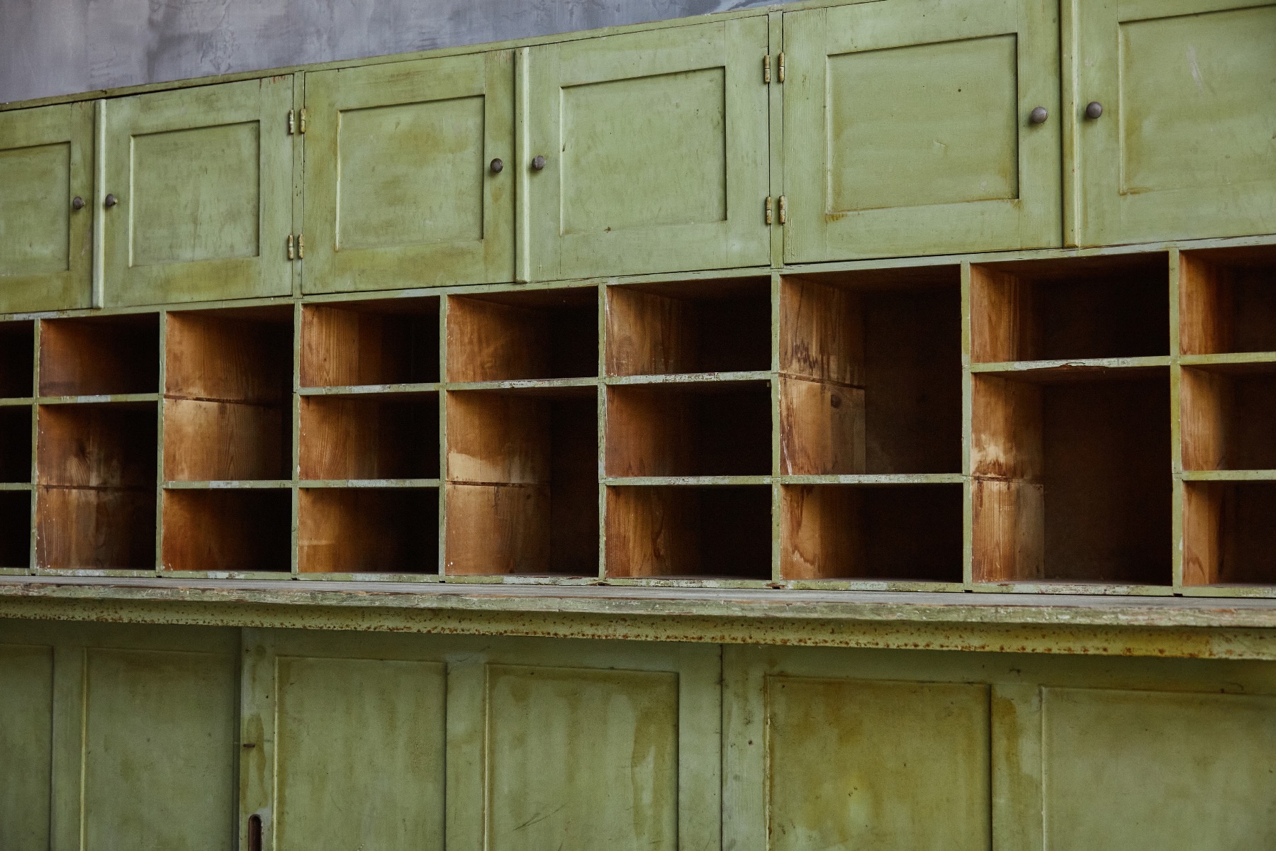 Rustic primitive green storage cabinet