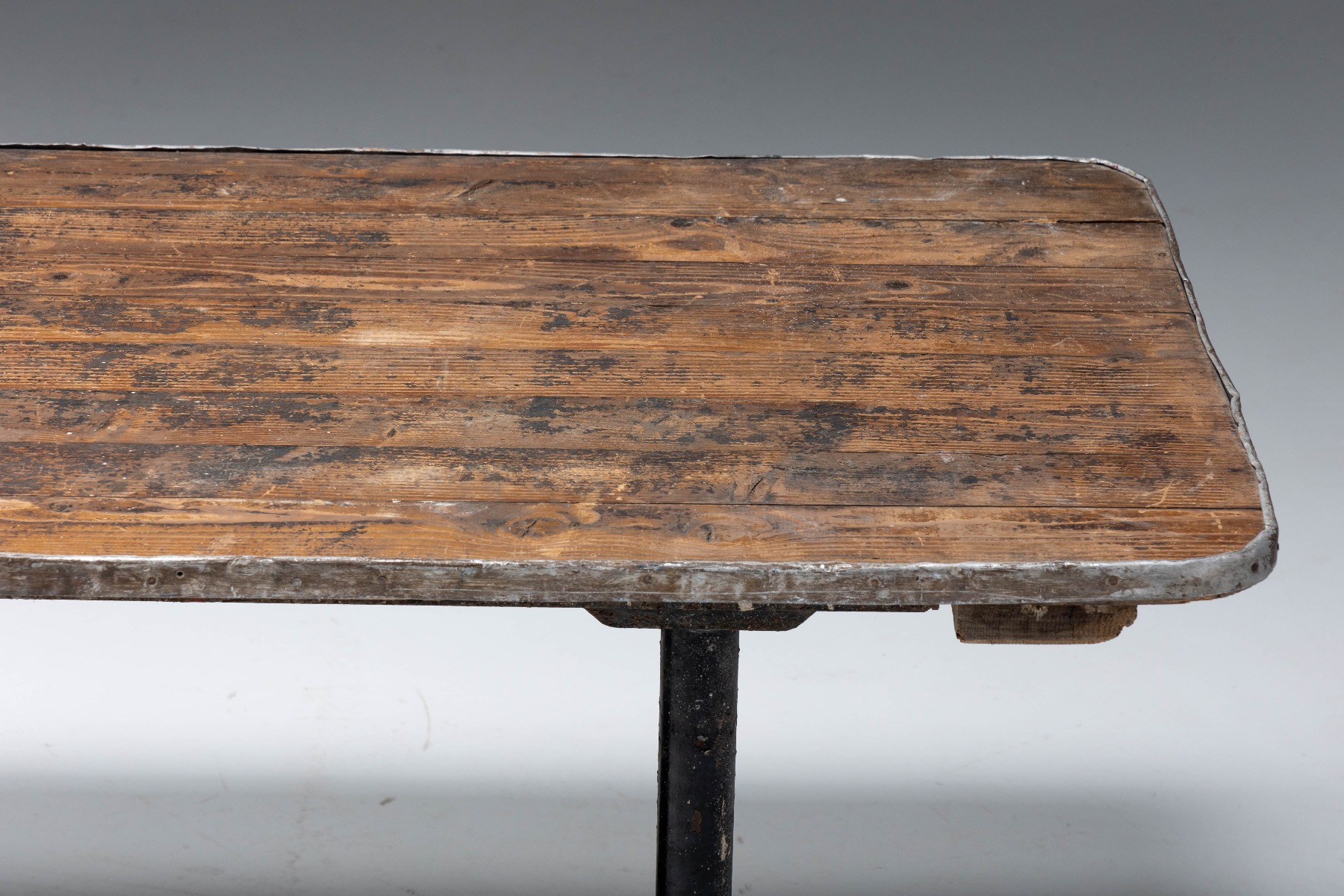 Rustic industrial butcher table in dining style
