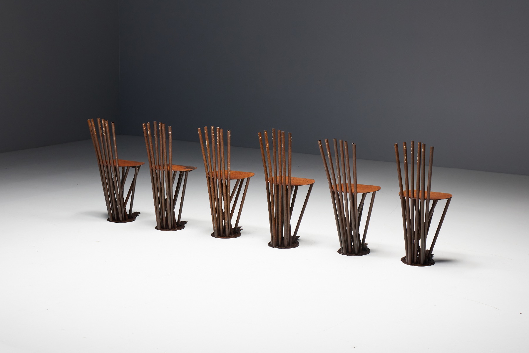 Rustic industrial dining chairs 1950s