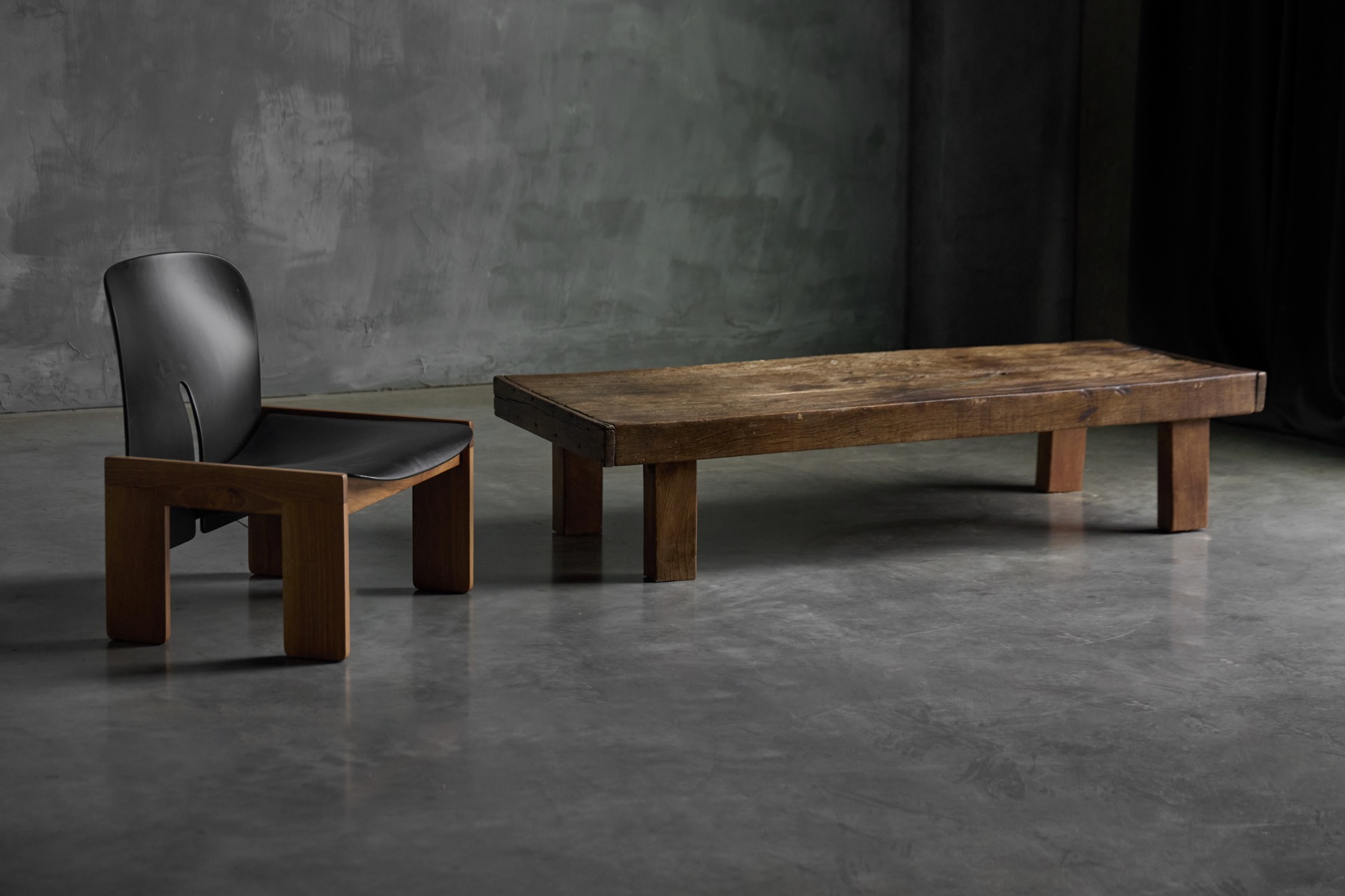 Rustic low farmhouse coffee table dating to the 1800s