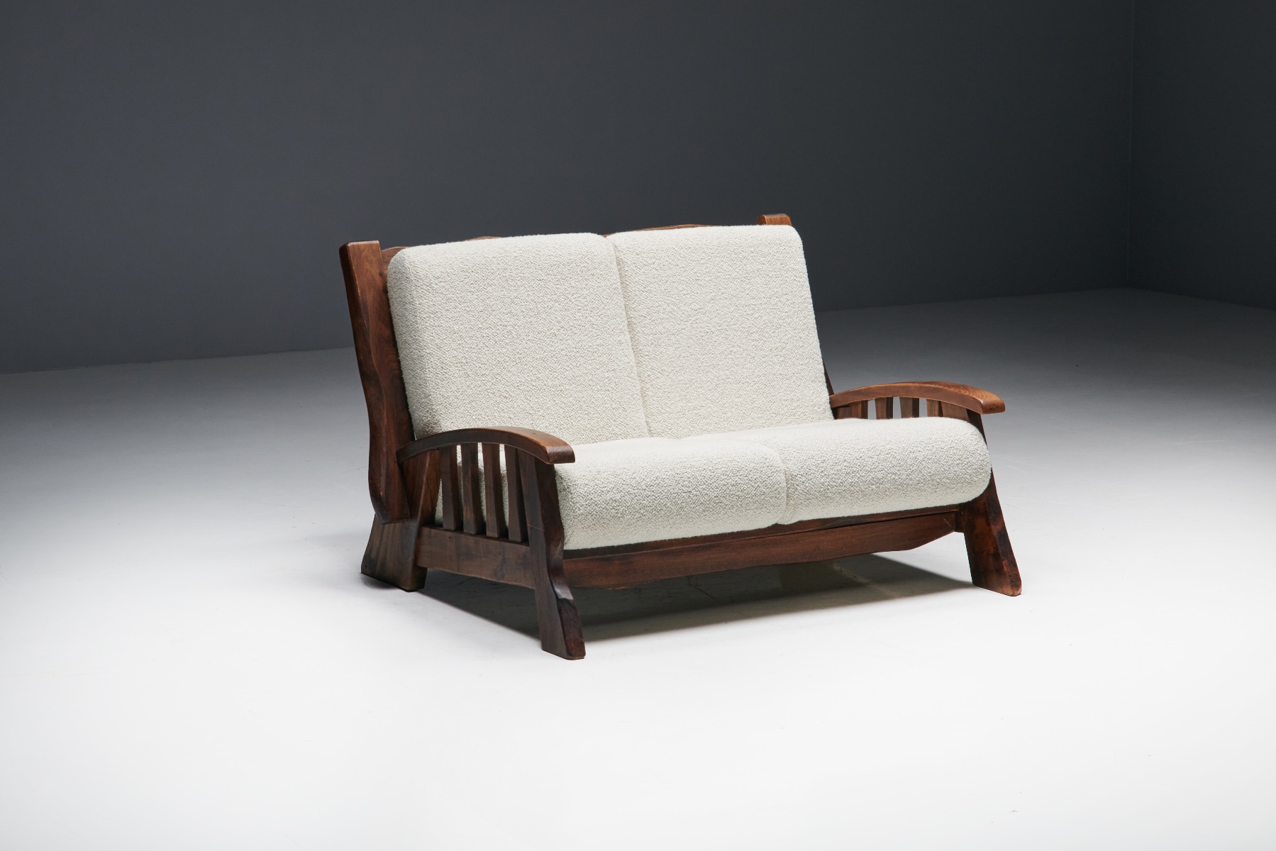 Rustic modern sofa in walnut Pierre Frey style