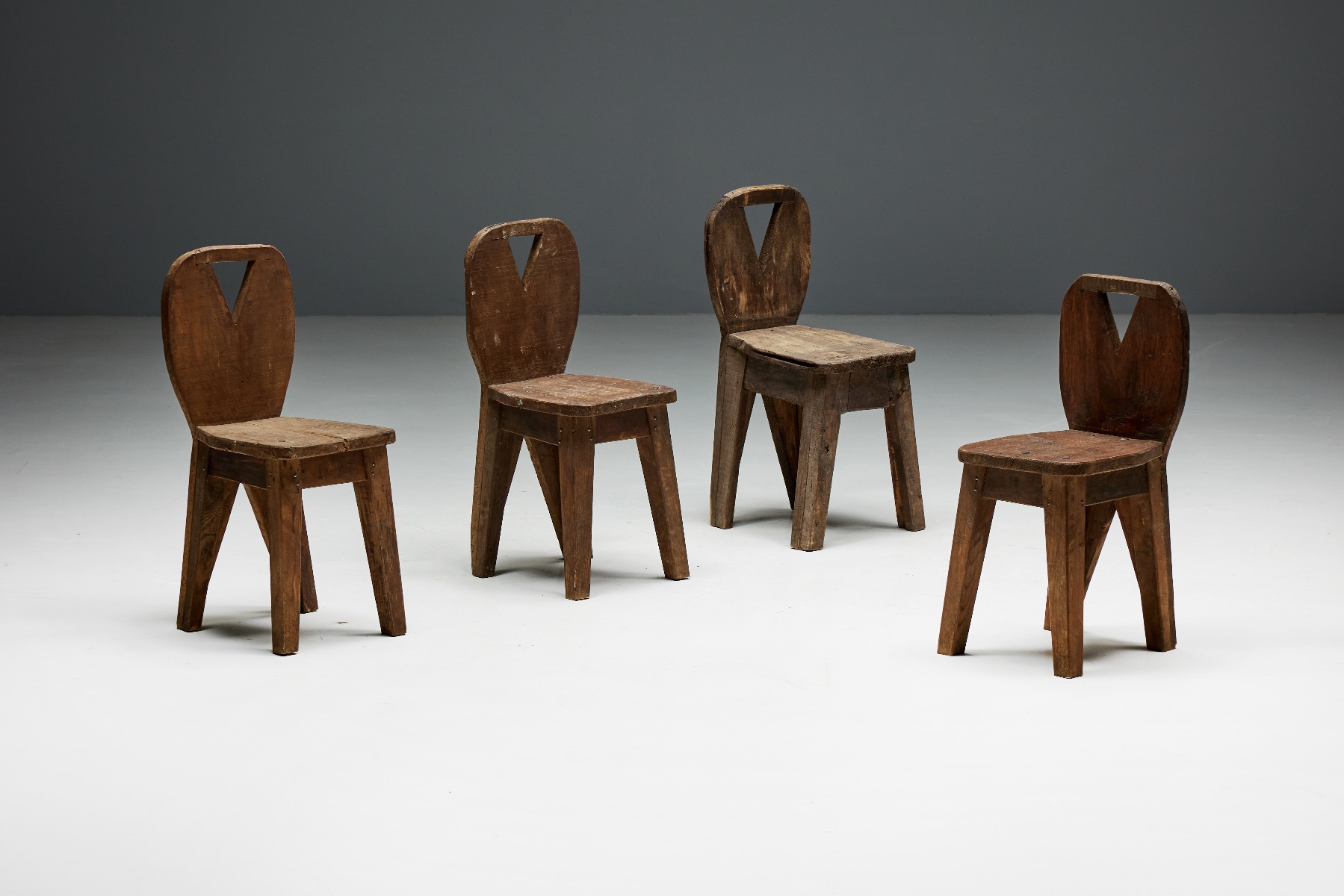 Rustic mountain chairs in solid wood brutalist style