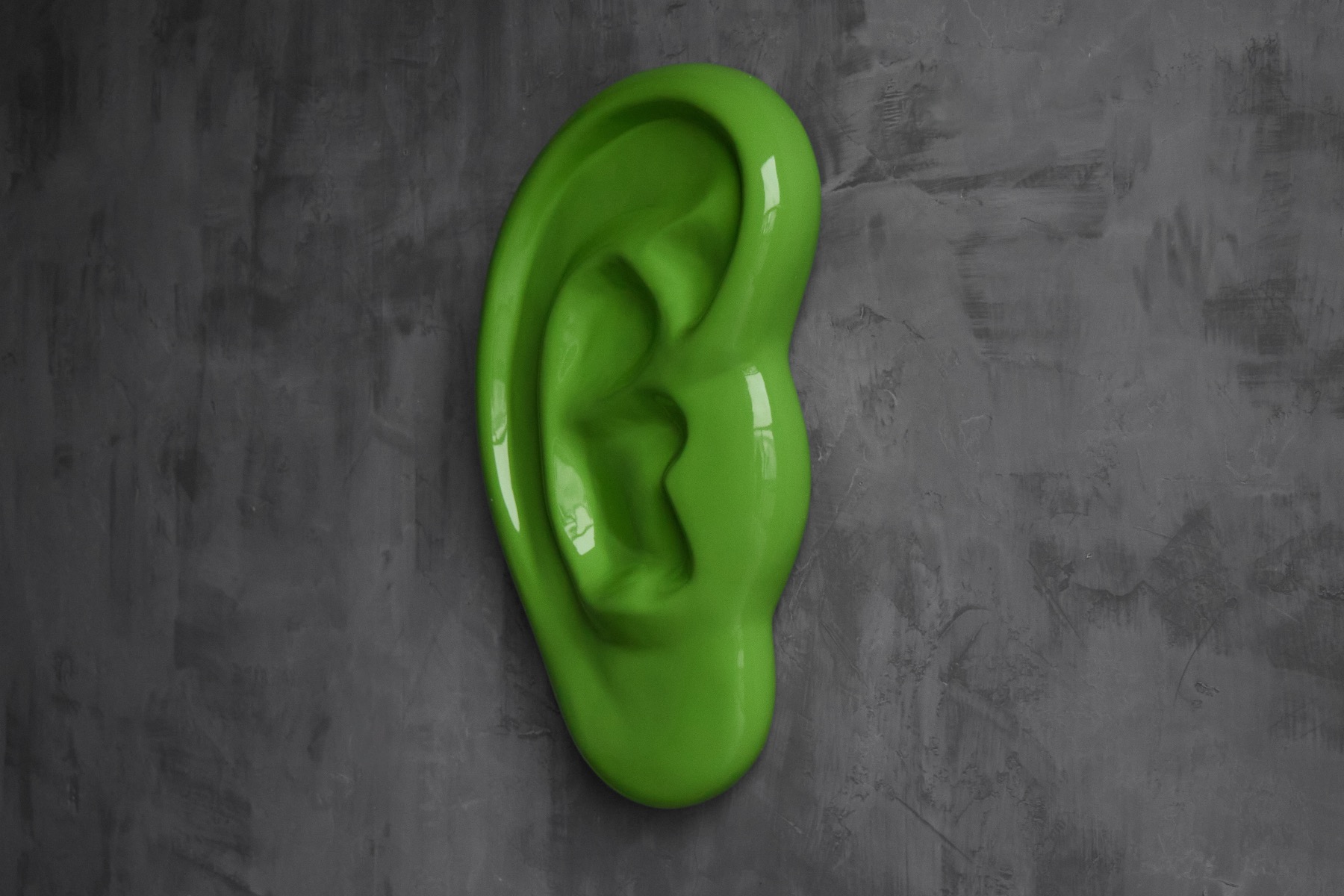Sculptural ear object executed in fibreglass