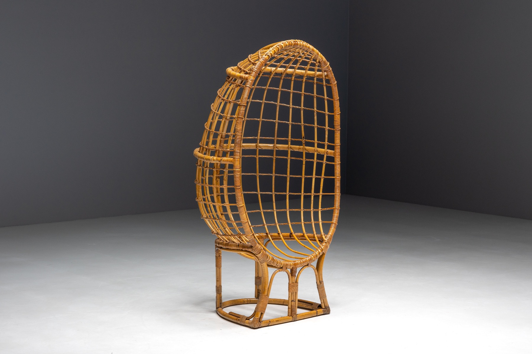 1970s bamboo lounge chair with egg shape design