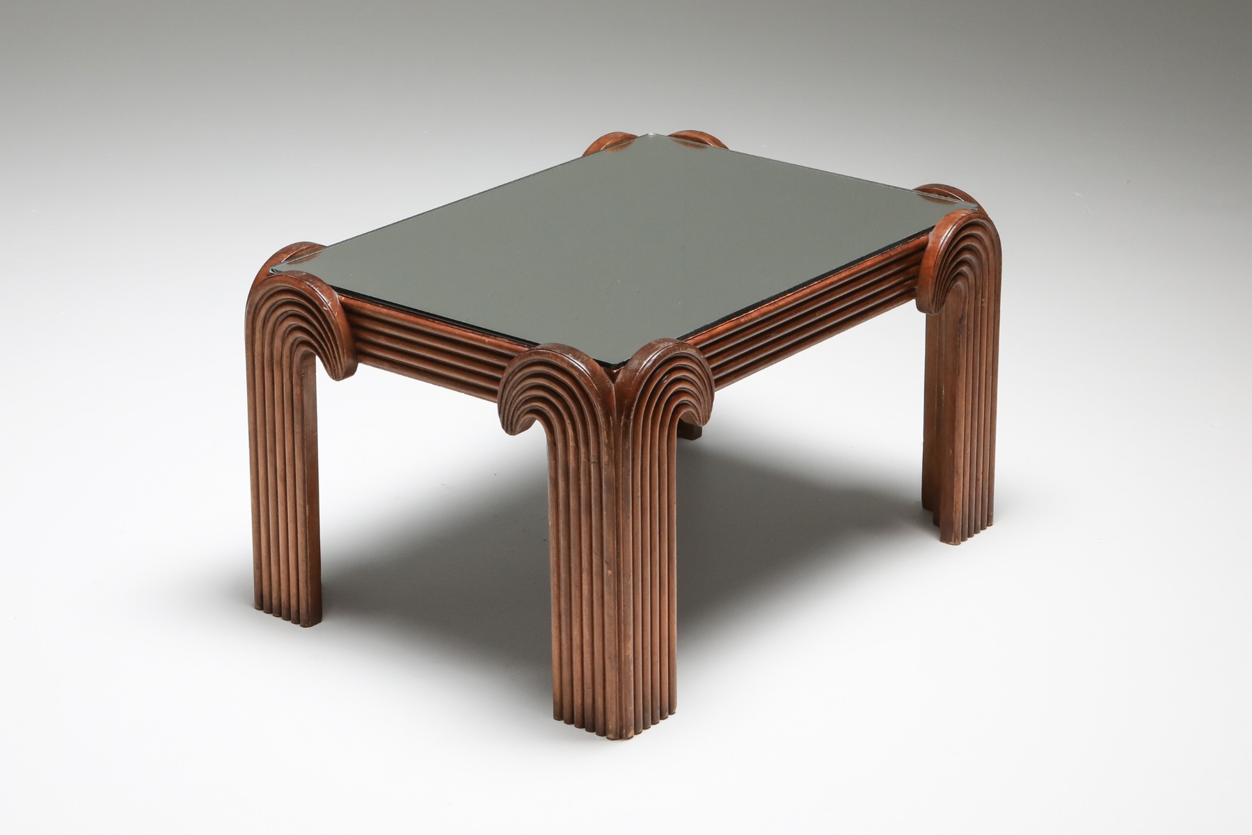 Tropical style carved wood table in palm tree design