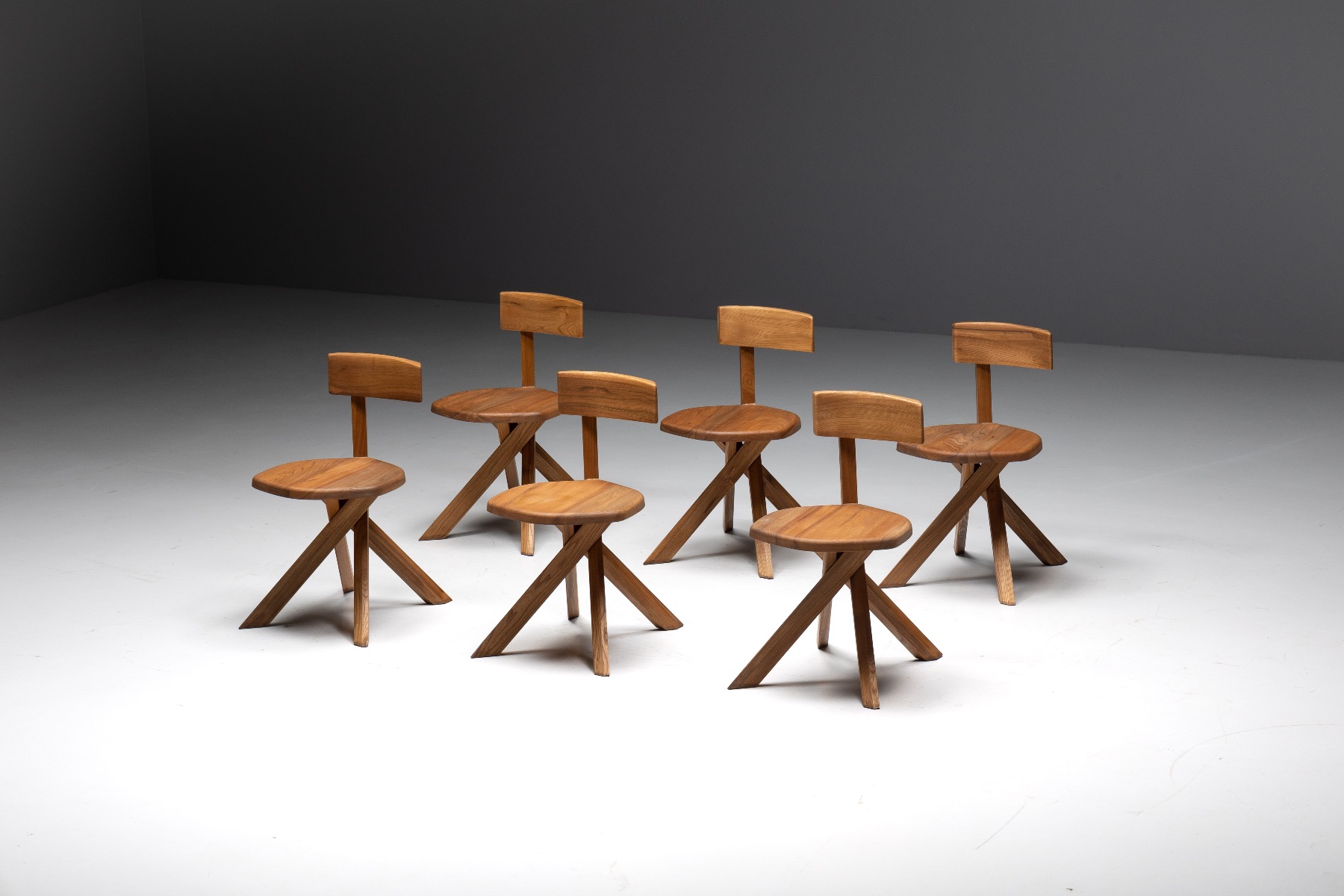Vintage Pierre Chapo S34 dining chair set from the 1960s