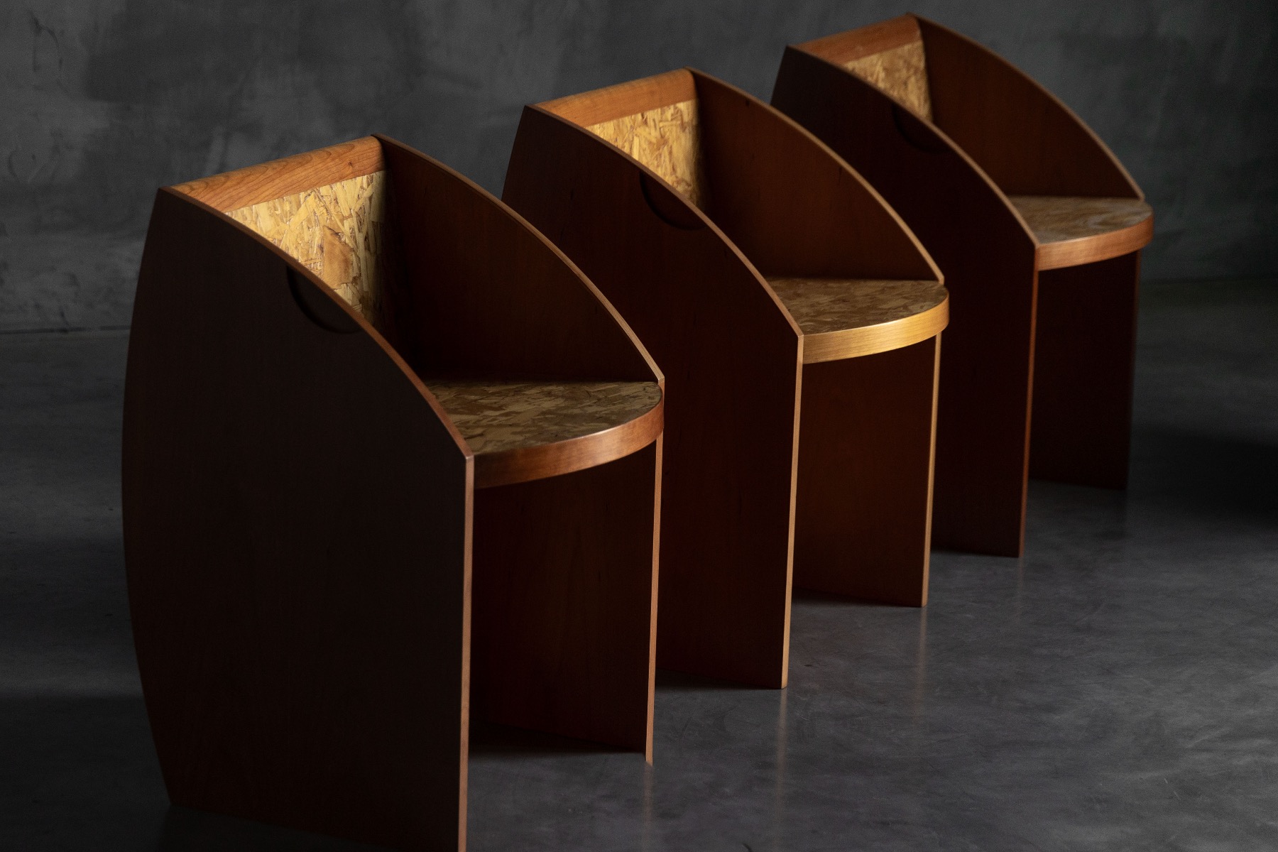 Angular geometric chairs with postmodern character