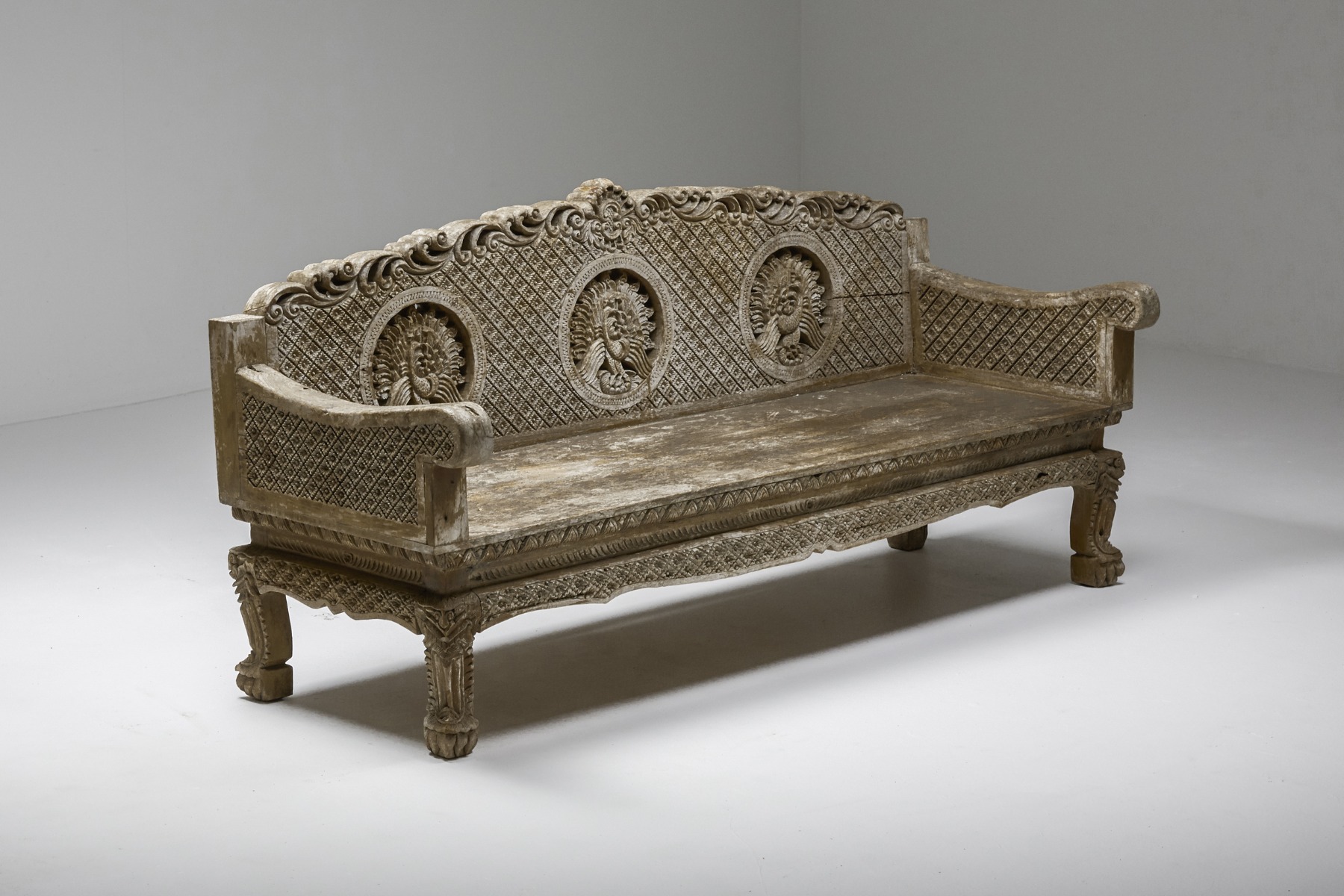Antique Dutch art nouveau bench in solid wood