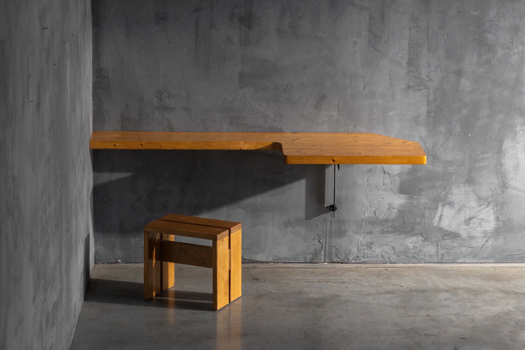 Charlotte Perriand wall mounted console with sculptural wooden top