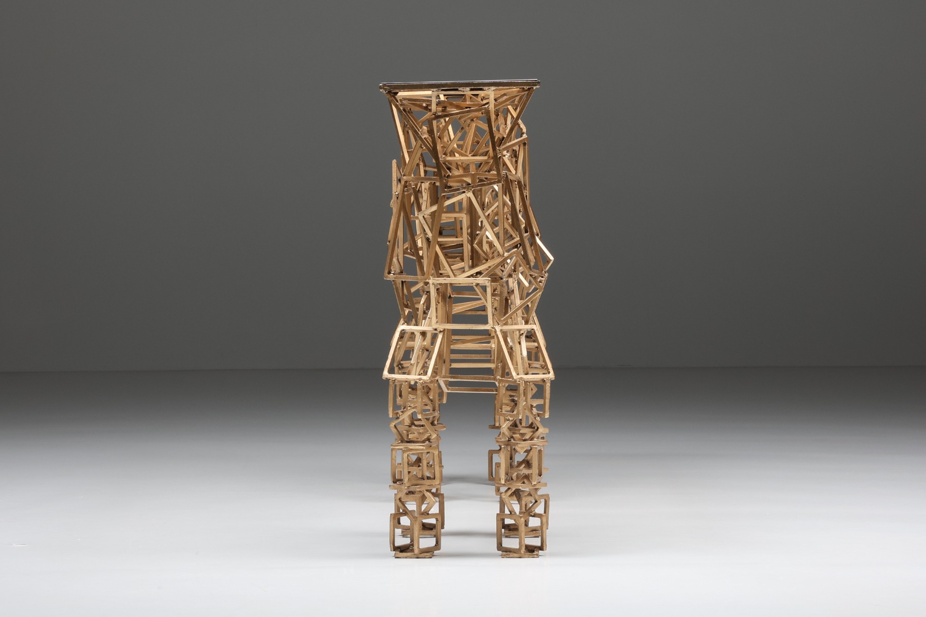 Designer gilded iron console table from the 1970s