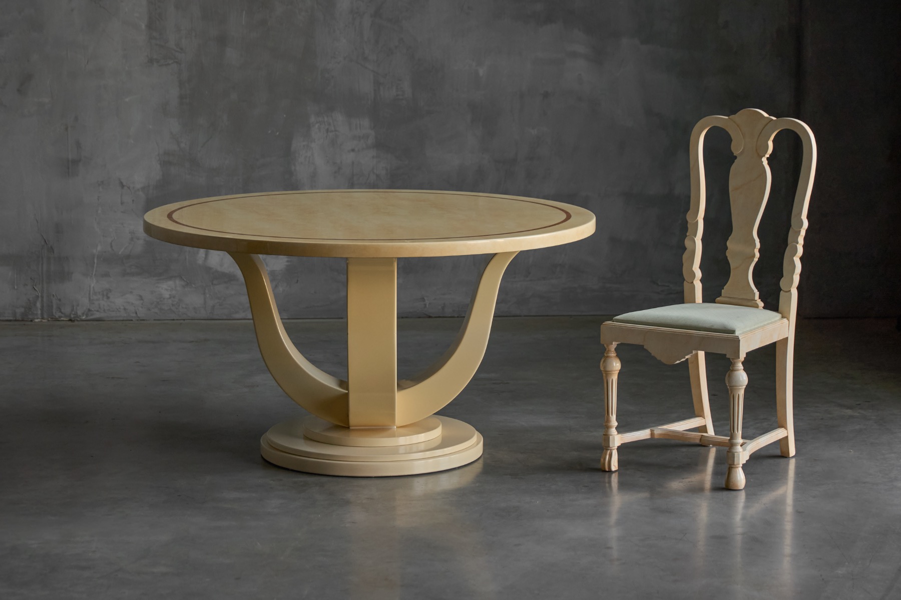 1970s French design table with faux marble lacquered top