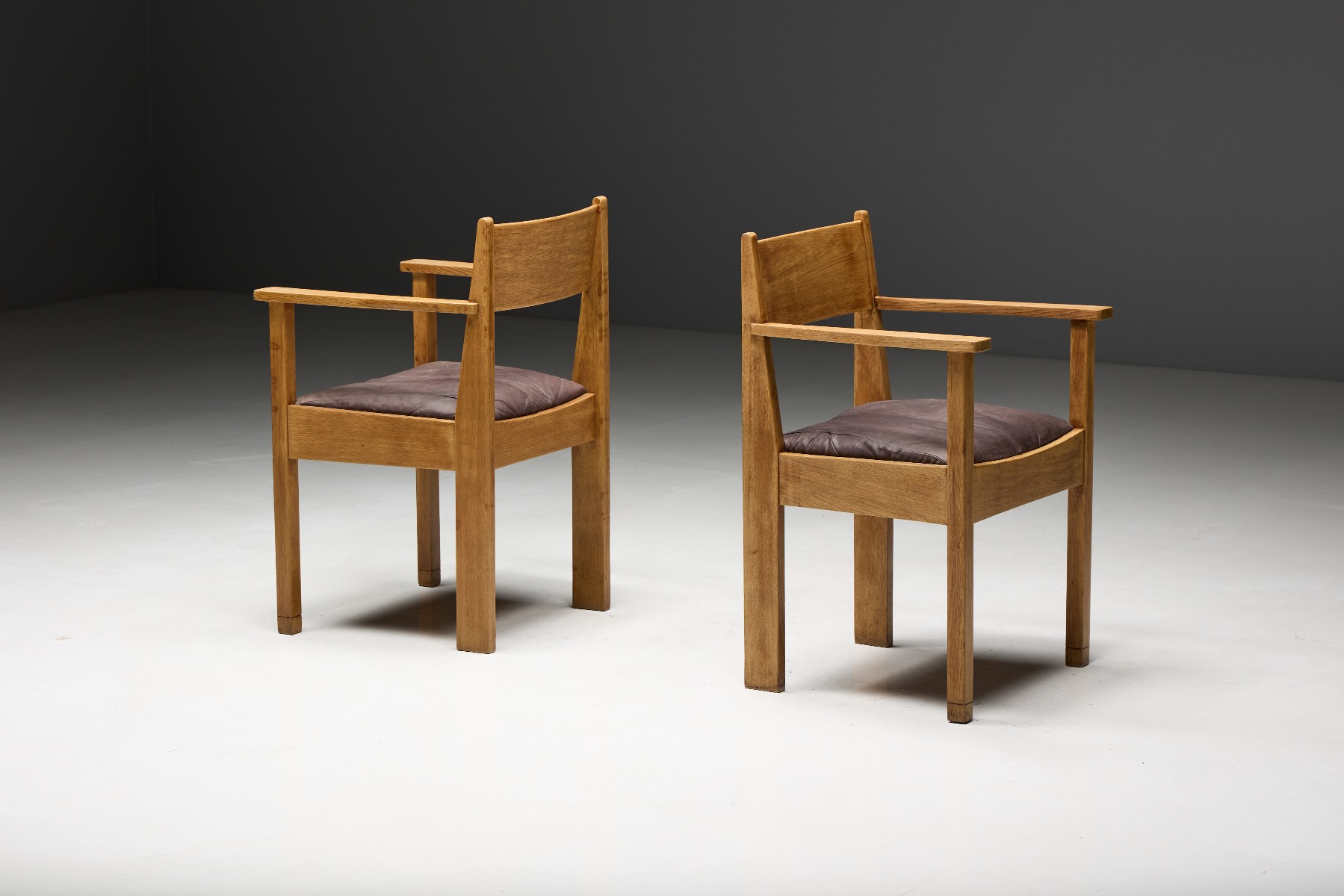French Art Deco oak armchairs 1930s