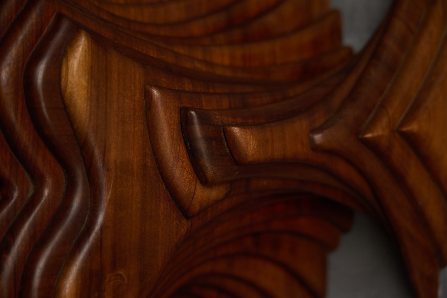 Sculptural wooden mask wall art from France