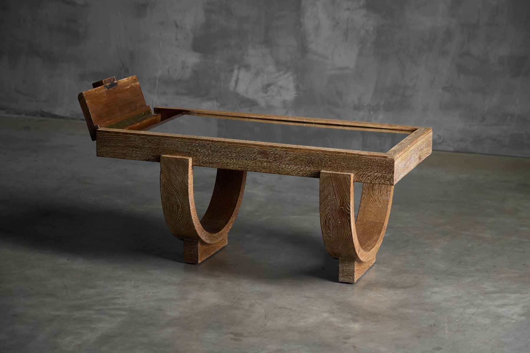 Geometric Art Deco coffee table with cerused oak surface