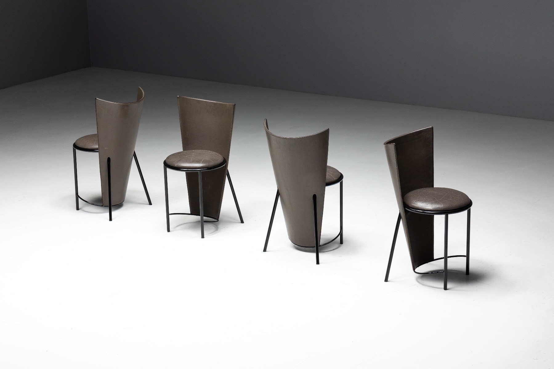 Grey leather dining chairs Sevilla design by Frans van Praet
