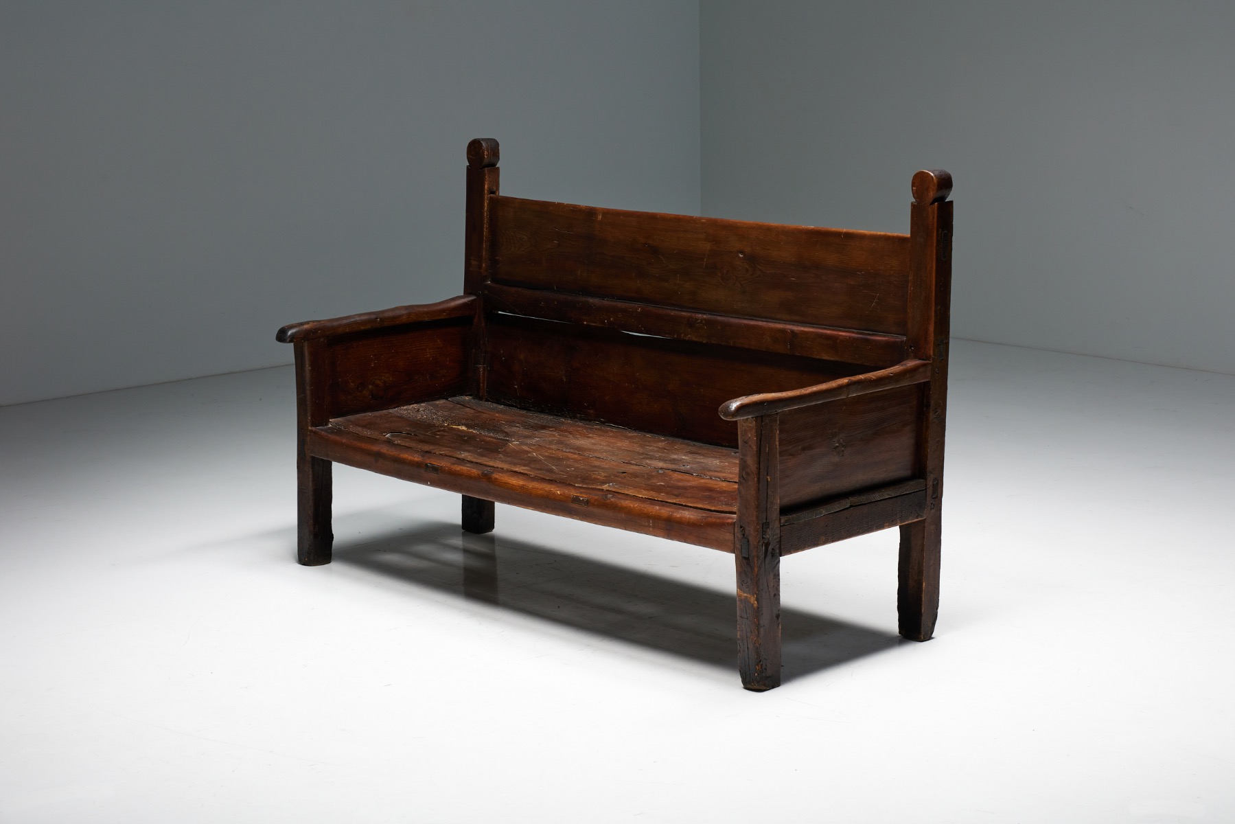 Handcrafted art populaire bench in solid wood