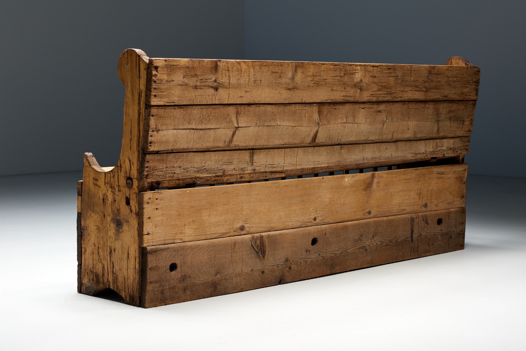 Handcrafted folk art bench from Haute Savoie in wood