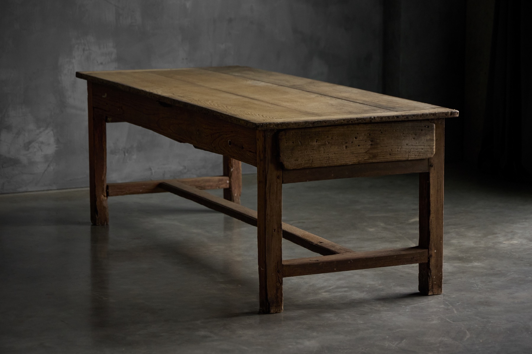 Handcrafted French farmhouse table with drawers in wood