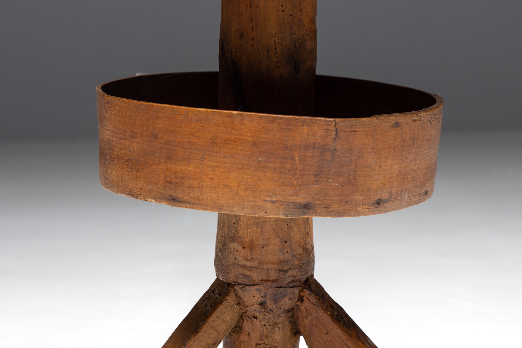 Handcrafted round tripod side table in wood