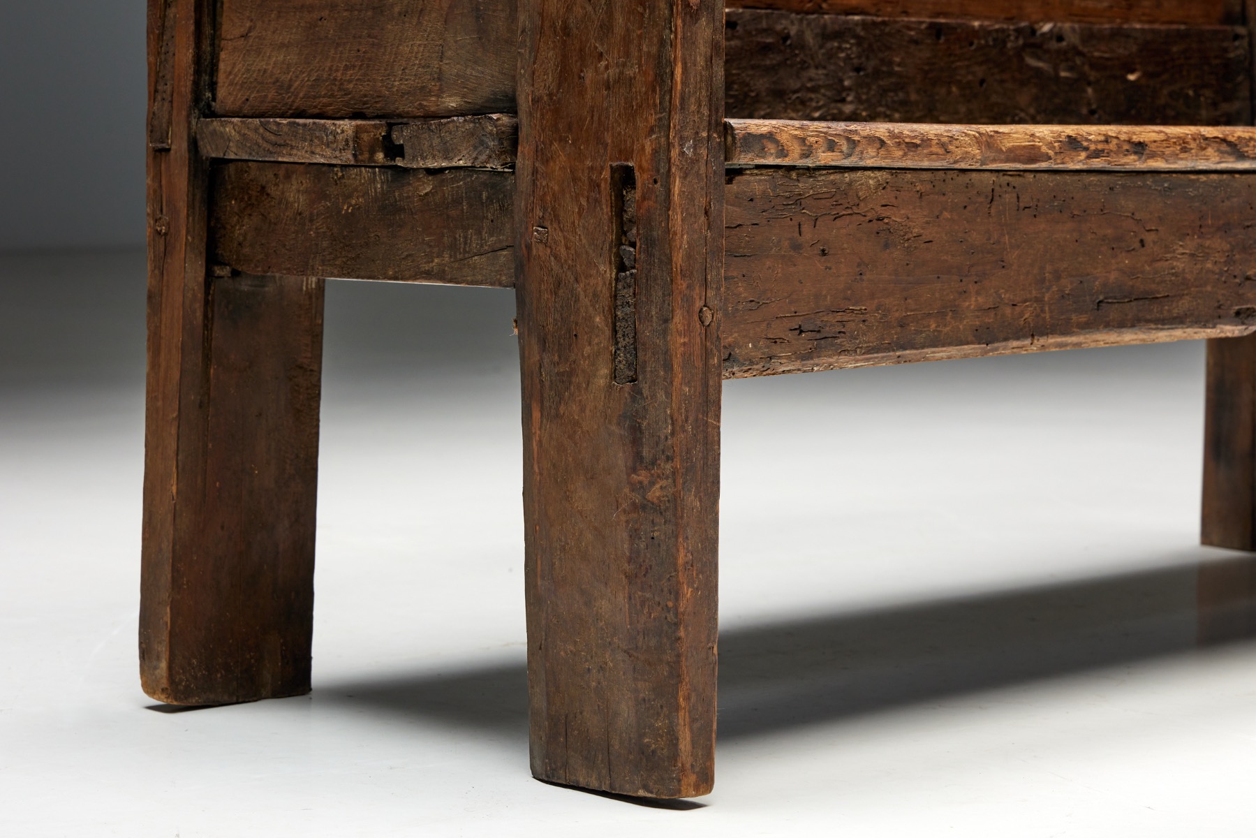 Handcrafted Spanish folk art bench in solid wood
