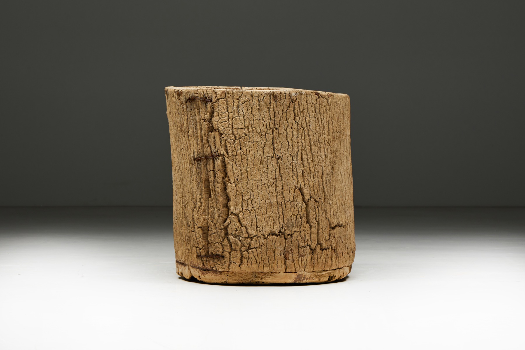 Handcrafted tree trunk basket in solid wood