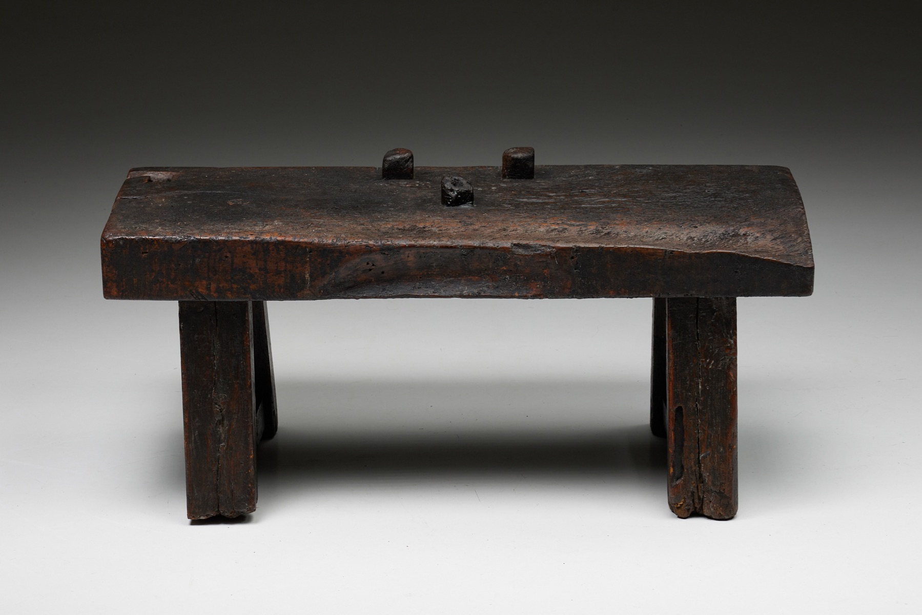 Handcrafted wabi sabi bench in solid wood from the 1920s