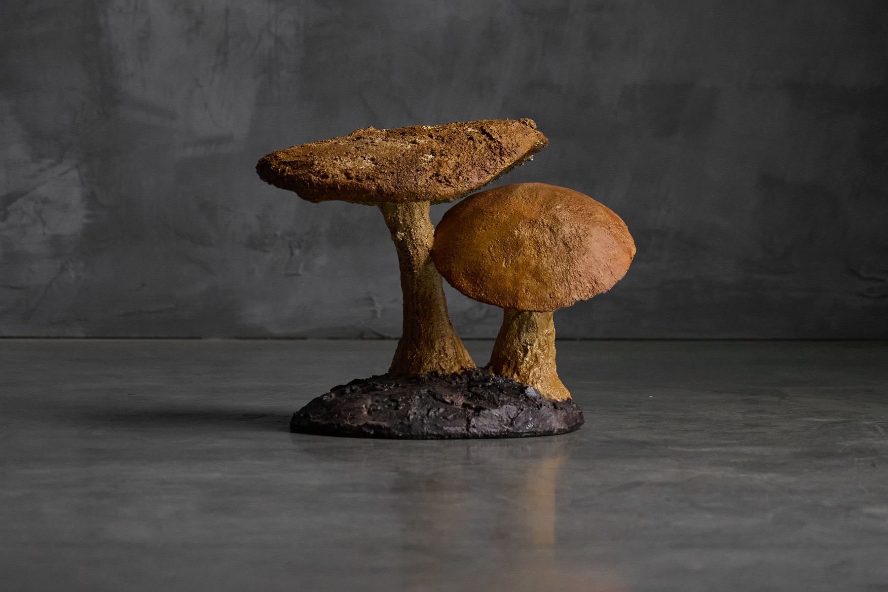 Handcrafted wabi sabi mushroom sculpture with earthy surface