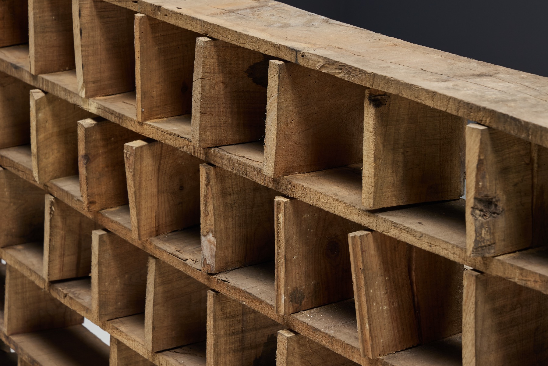 Handcrafted wabi sabi shelving unit in solid wood