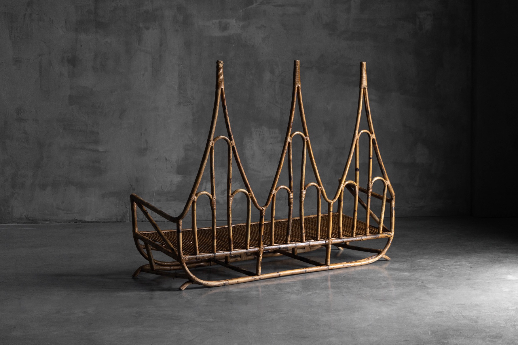 Handformed bamboo bench with mid century character