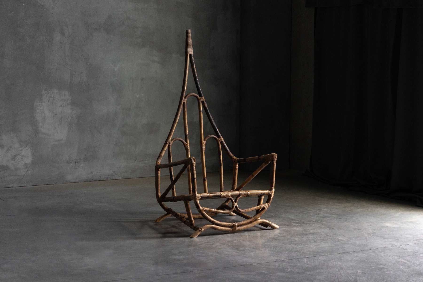 Handformed bamboo lounge chair with mid century character