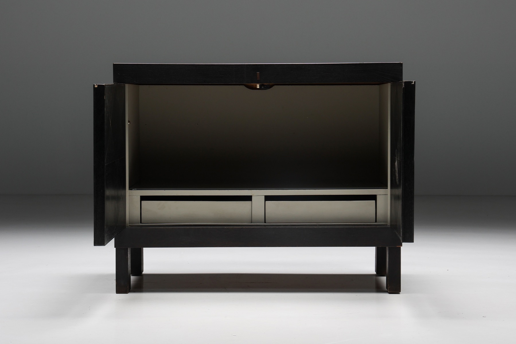 Mid century brutalist cabinet in black stained oak
